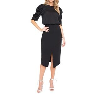 Black Halo Juma Black Asymmetrical Midi Pencil Skirt | Size 2